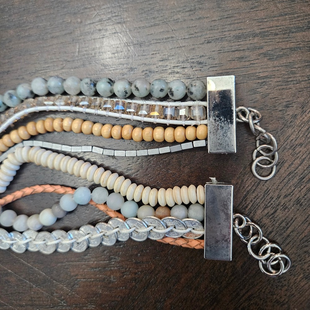 Victoria Emerson Multi-Strand Boho Wrap Bracelets Lot of 2 Stone Wood Leather - Picture 9 of 10